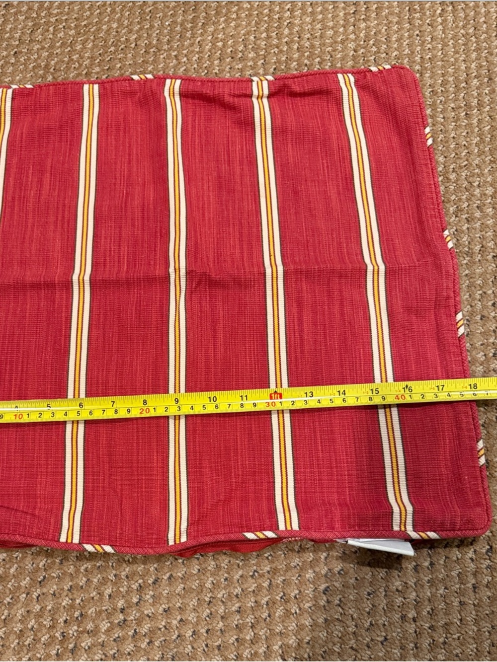 Pair of Pottery Barn Pillow Covers 18x18 inch Red with Yellow & Cream stripes